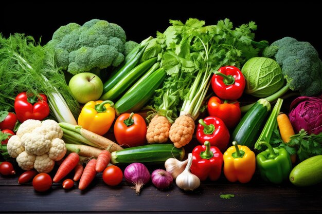 Fond de nourriture avec assortiment de légumes biologiques frais