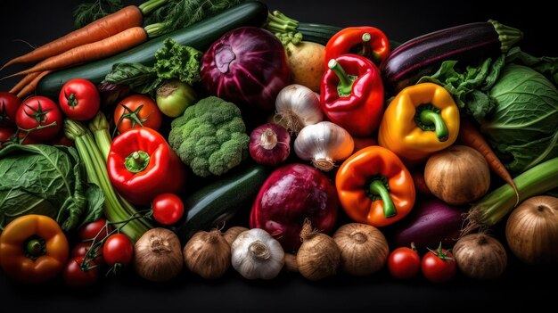 Fond de nourriture avec assortiment de légumes biologiques frais