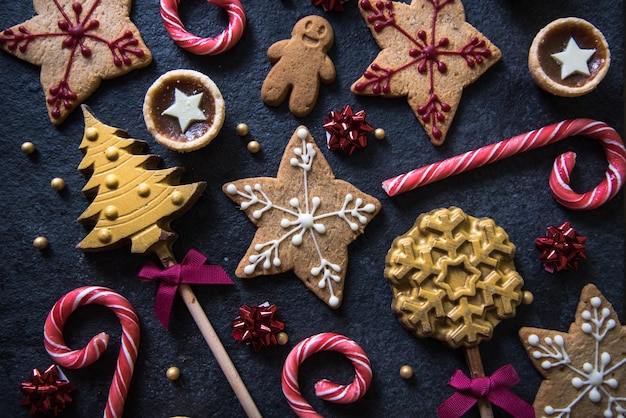 Photo fond de nourriture de bonbons festifs de noël