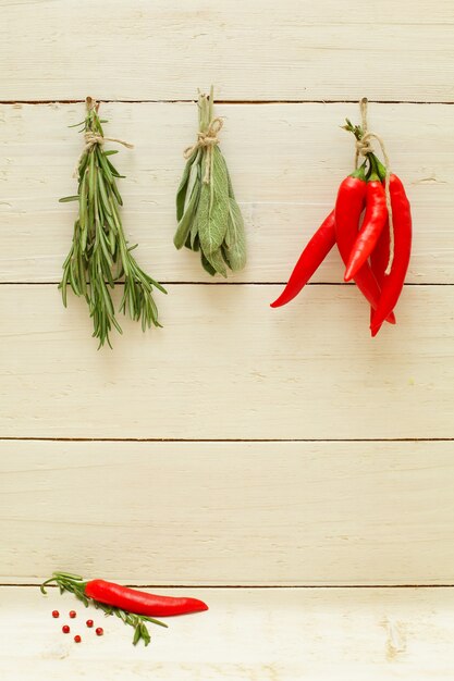 Fond de nourriture avec des herbes et des épices biologiques