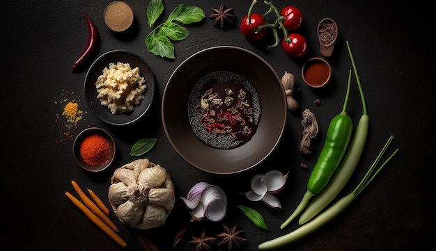 Fond de nourriture d'ingrédients italiens pour l'affiche de présentation de maquette Bois et fond noir