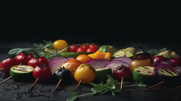 Fond de nourriture de légumes sur le gril nourriture d'été saine sur schiste noir AI générative