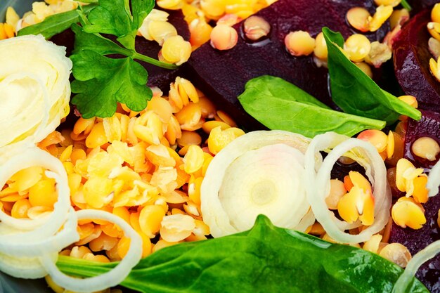 Fond de nourriture salade de lentilles à faible teneur en calories