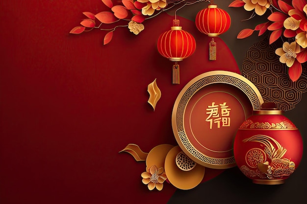 Fond de nouvel an chinois avec copie espace maquette toile de fond rouge Chine vacances ai génératif