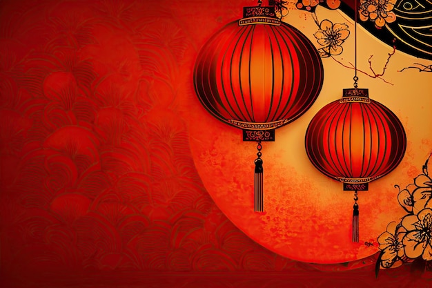 Fond de nouvel an chinois avec copie espace maquette toile de fond rouge Chine vacances ai génératif