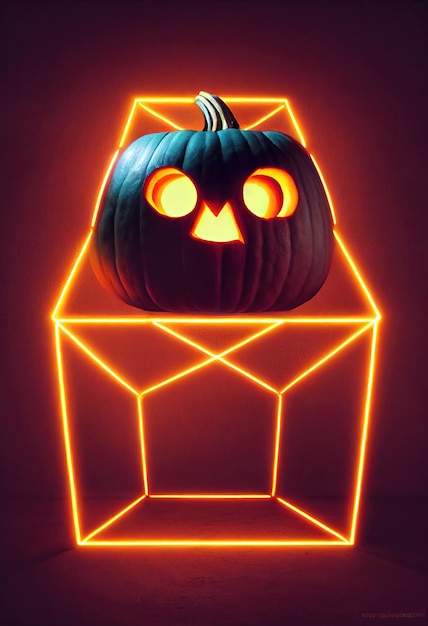 Fond de nuit d'halloween avec citrouille et un stand lumineux