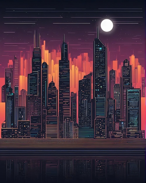 Fond de nuit de paysage urbain cyber ville de Dubaï