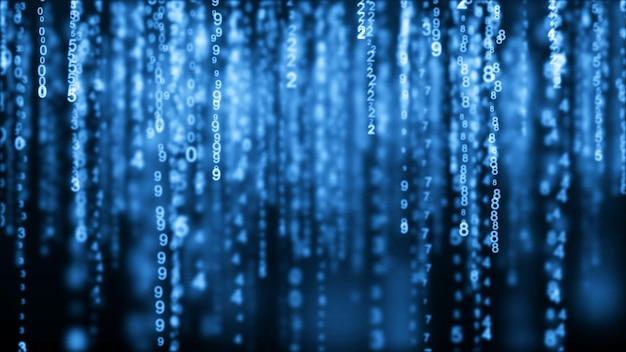 Fond numérique matrice bleue code informatique binaire concept de hacker rendu 3d