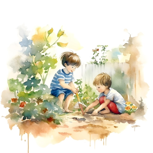 Fond numérique de style aquarelle enfants heureux