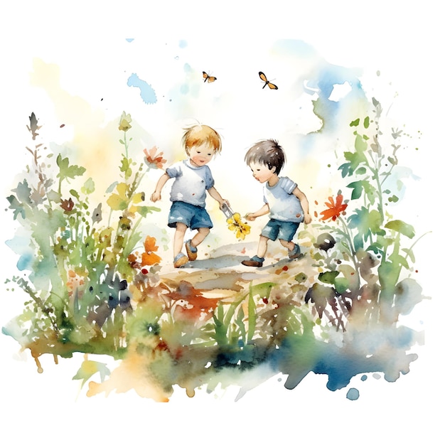 Fond numérique de style aquarelle enfants heureux