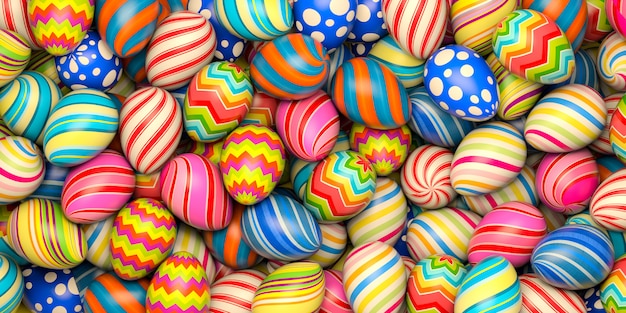 Fond d'oeufs de Pâques multicolores. Illustration de rendu 3D.