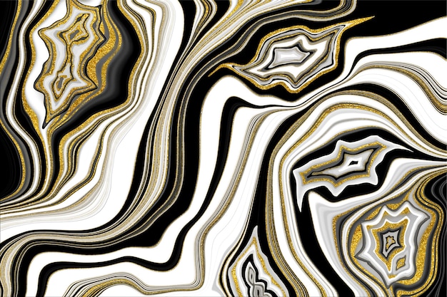 Fond d'ondulation abstraite d'agate de texture de marbre veiné d'or noir et blanc