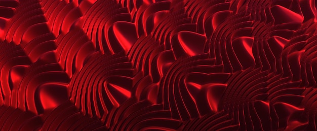 Fond ondulé abstrait rouge Textures écarlates côtelées avec arrondis techniques renler 3d