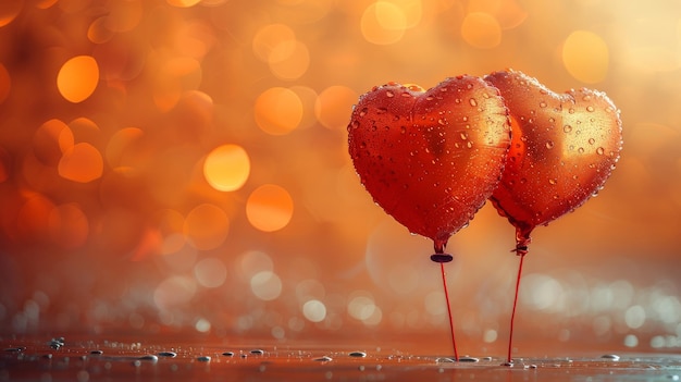 Sur un fond orange, des ballons de cœur se démarquent le jour de la Saint-Valentin.