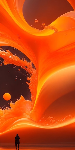 Fond orange et noir avec une goutte d'eau au milieu