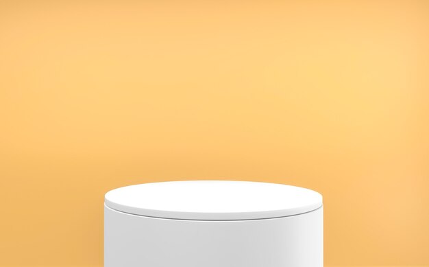 Fond orange et podium blanc minimal. Rendu 3D