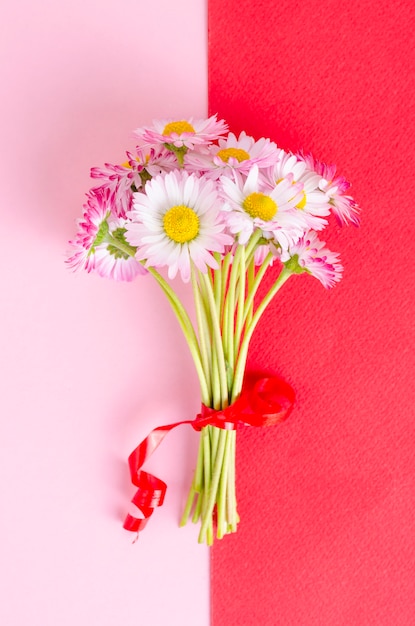 Fond de papier brillant pour carte de vœux avec marguerites roses délicates.