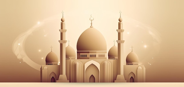 Photo un fond de papier brun avec une mosquée et la lune fond d'image de haute qualité