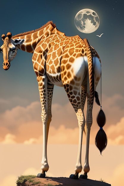 Fond de papier peint de la faune de la girafe illustration de photographie HD sous la lune la nuit