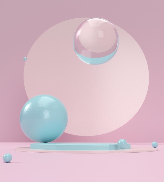 Fond pastel minimal avec rendu de bulles d'eau Maquette et affichage d'un piédestal cosmétique ou de scène