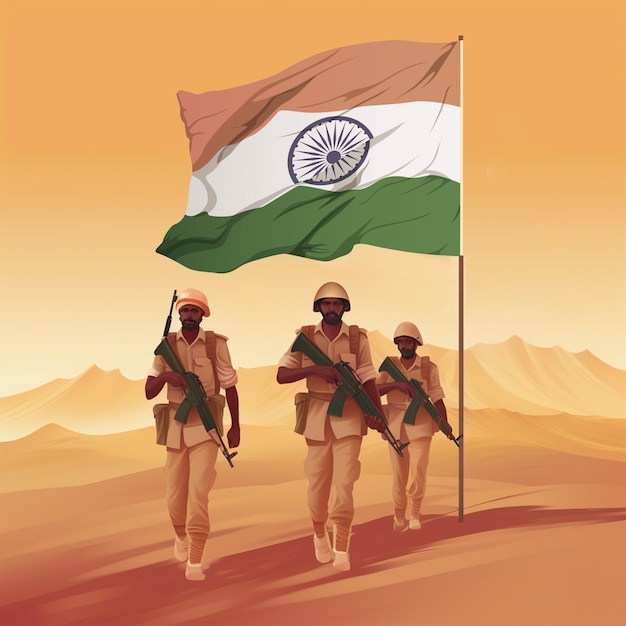 Fond patriotique indien avec un homme de l'armée indienne tenant un drapeau