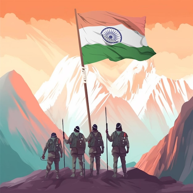 Fond patriotique indien avec un homme de l'armée indienne tenant un drapeau