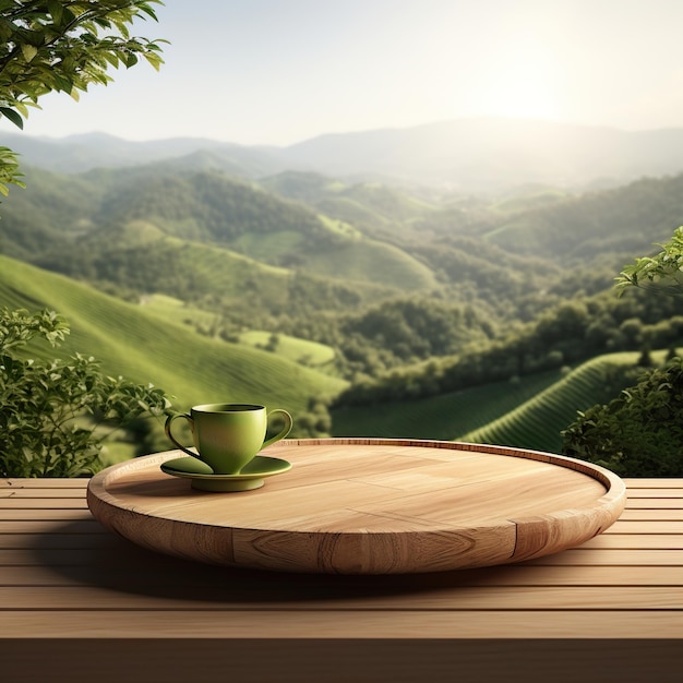 Fond De Paysage De Champ De Scène De Podium Rond En Bois