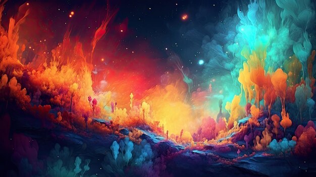 Un fond de paysage cosmique magnifique et surréaliste coloré avec des étoiles et des galaxies AI générative