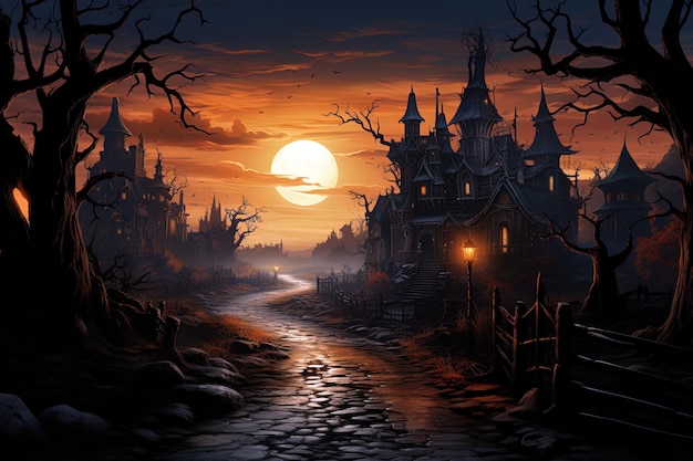 Fond de paysage effrayant de nuit fantastique pour l'art génératif Halloween Ai