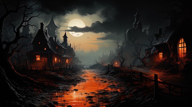 Fond de paysage effrayant de nuit fantastique pour l'art génératif Halloween Ai
