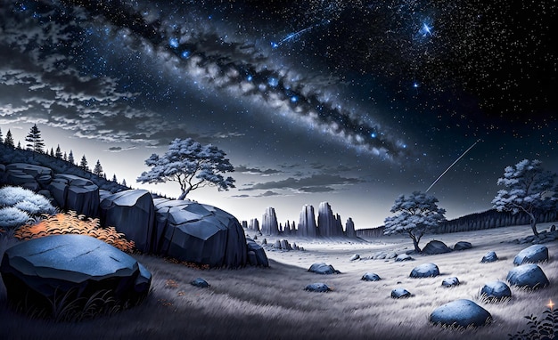 Fond de paysage fantastique AI générative pour illustrations peintures art mural livres pour enfants contes de fées AI générative