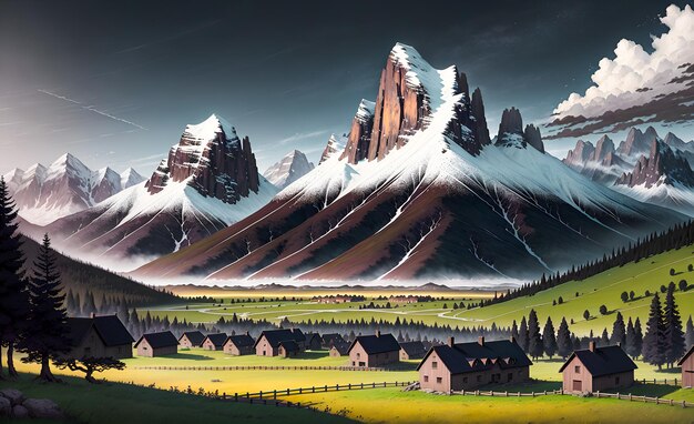 Fond de paysage fantastique AI générative pour illustrations peintures art mural livres pour enfants contes de fées AI générative