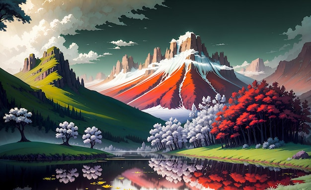 Fond de paysage fantastique AI générative pour illustrations peintures art mural livres pour enfants contes de fées AI générative