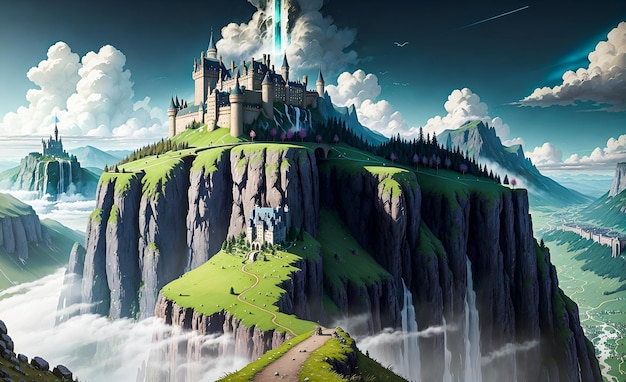 Fond de paysage fantastique AI générative pour illustrations peintures art mural livres pour enfants contes de fées AI générative