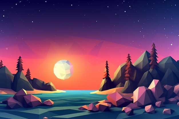 Fond de paysage de plage crépusculaire LowPoly