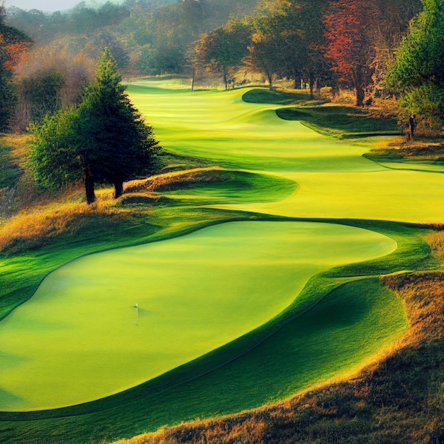 Fond de paysage de terrain de golf avec de l'herbe verte aux beaux jours