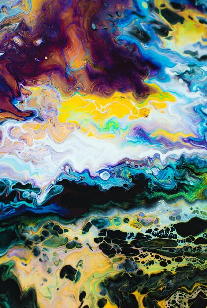 Fond de peinture abstraite en acrylique liquide avec technique d'art fluide avec des couleurs vives et colorées.