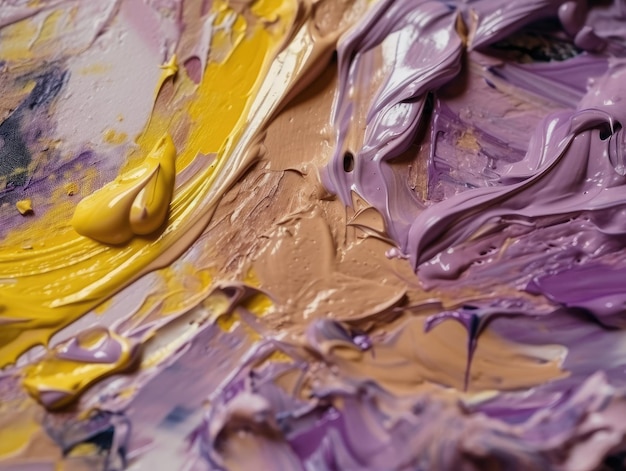 Fond de peinture abstraite violet et jaune Fond de texture acrylique AI générative