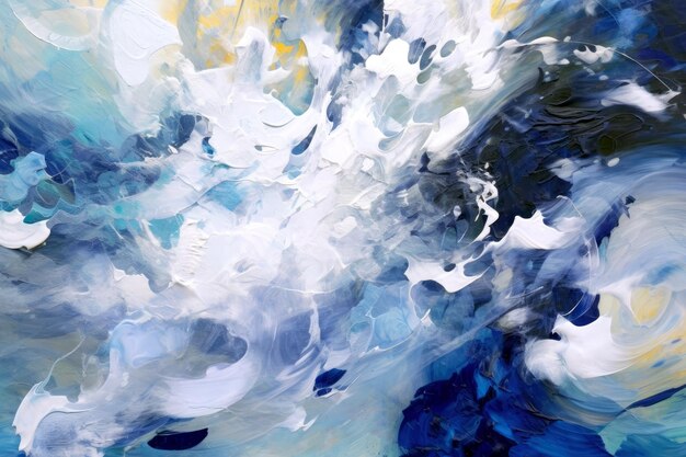 Fond de peinture à l'huile abstraite bleu et blanc Couleurs acryliques mélangées dans l'eau