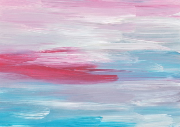 Fond de peinture à l'huile abstraite, coups de pinceau rouge, rose, bleu, blanc sur papier