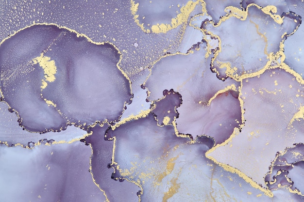 Fond de peinture de luxe dans le style d'encre à l'alcool Bleu violet avec couleur or