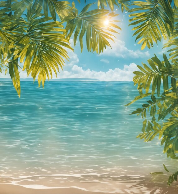 Un fond de plage tropicale d'été avec des feuilles de palmier Ai Généré