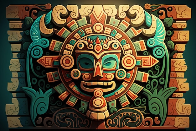 Fond de planche de totem maya plat 2DIA générative