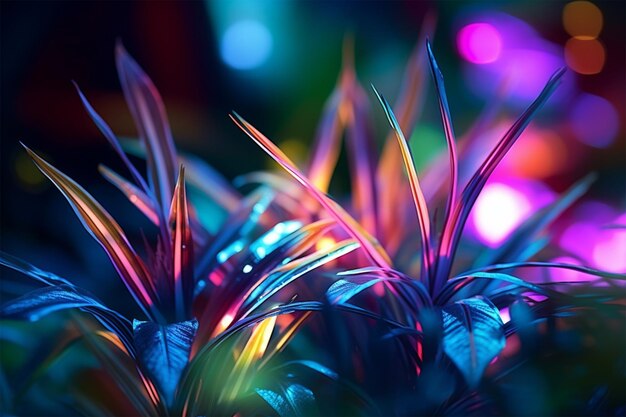 Photo fond de plante au néon créatif avec des lignes floues et un effet bokeh créé