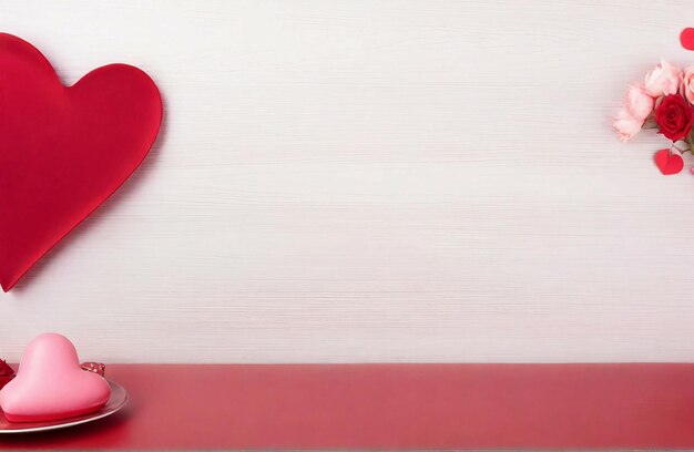 Photo fond plat du jour de la saint-valentin avec table en bois