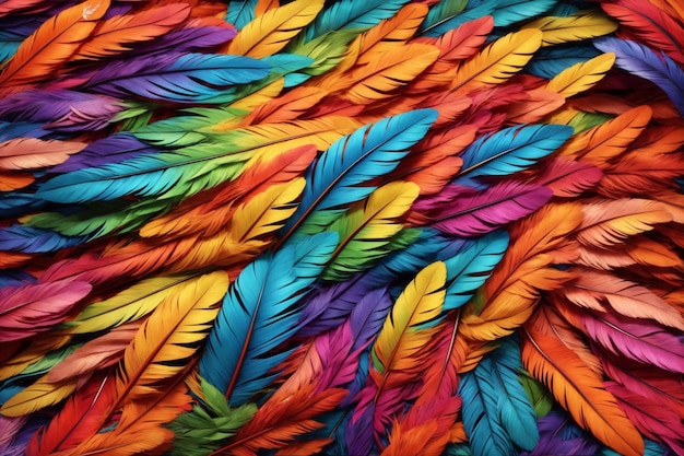 Photo fond de plumes arc-en-ciel fond d'écran de plumes colorées arc-en-ciel fond de plumes multicolores texture de plumes colorées ai générative