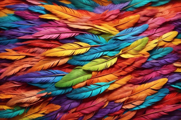 Fond de plumes arc-en-ciel Fond d'écran de plumes colorées arc-en-ciel Fond de plumes multicolores Texture de plumes colorées AI générative
