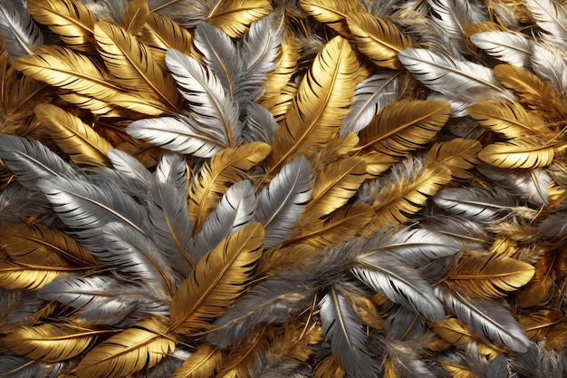 Fond de plumes d'or papier peint de plumes de luxe fond de plumes dorées texture de plume fond de plumes AI génératif