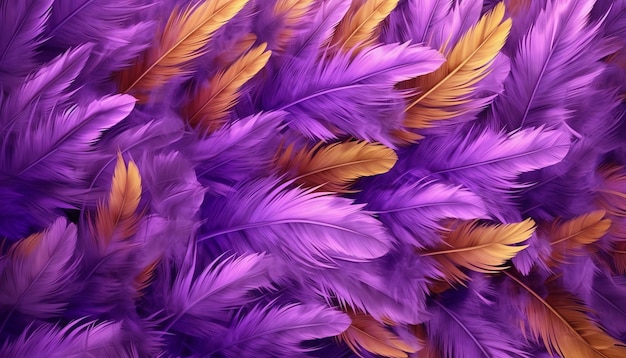 Un fond de plumes violettes et jaunes avec une plume violette