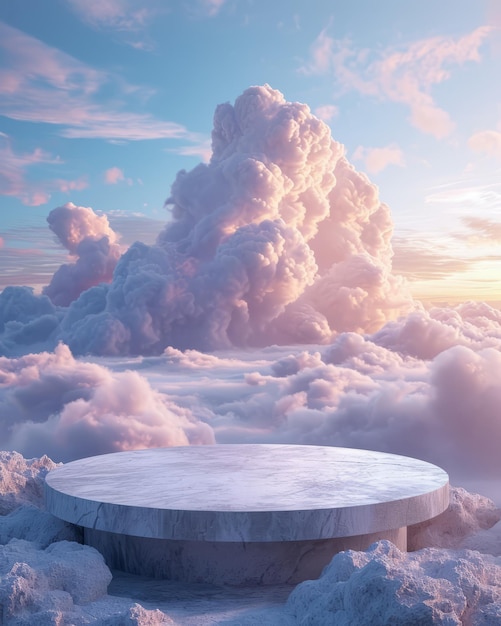 Photo fond de podium de beauté naturelle pour l'exposition de produits avec fond de ciel de rêve romantique